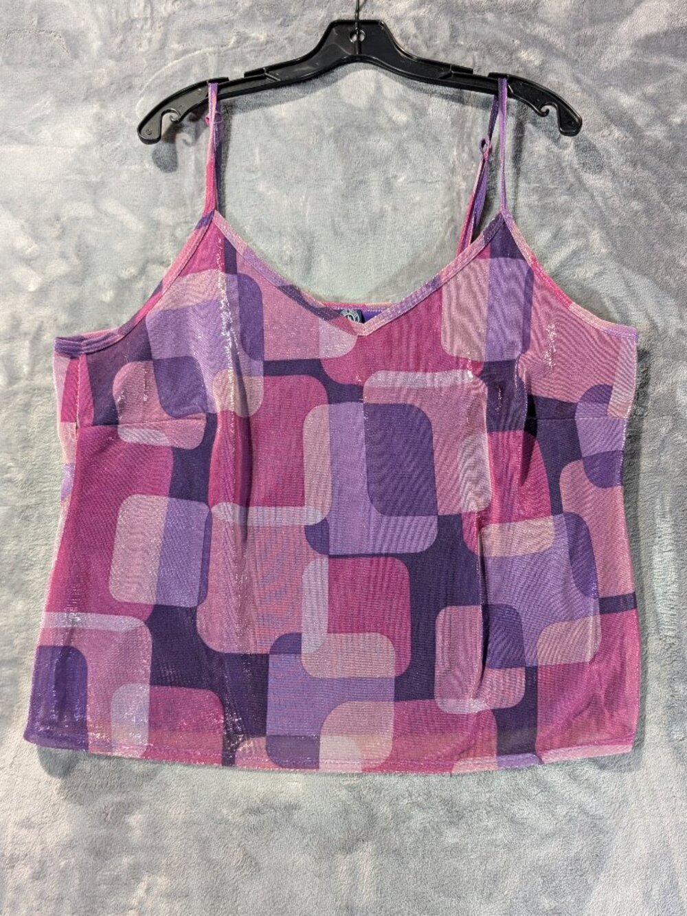 Vintage Y2K Shimmer Mesh Layered Cami Tank Top Purple Mod Geometric 1X - Venezia